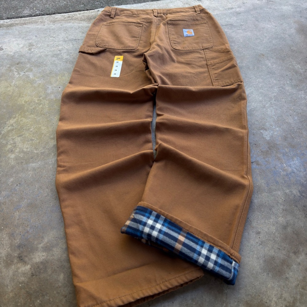 Vintage Y2K Carhartt Carpenter Workwear Pants Brown Flannel Lined 14 28 (g2a)
